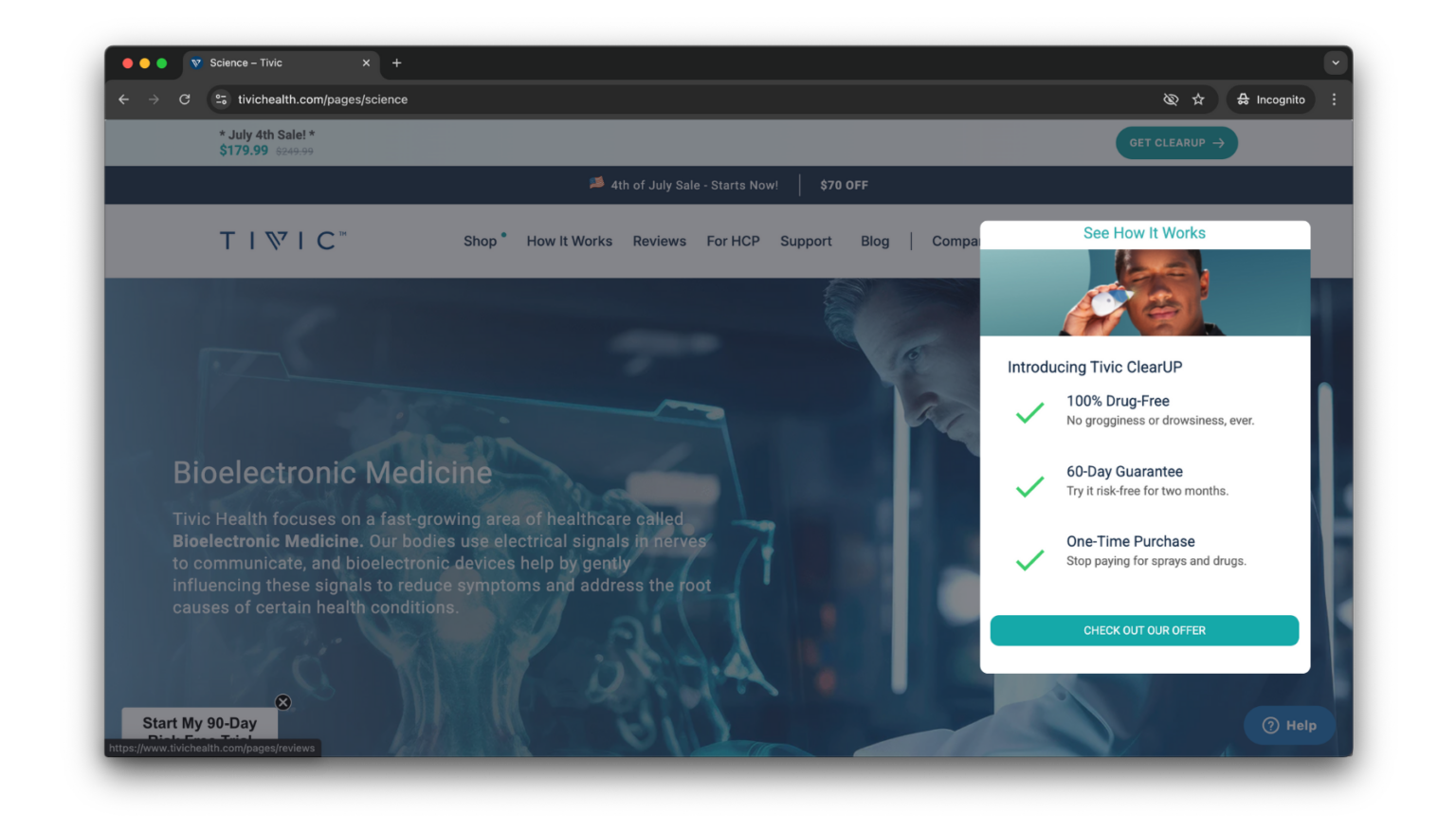 Awareness-stage microexperience raising ClearUP product visibility on the Tivic Health website