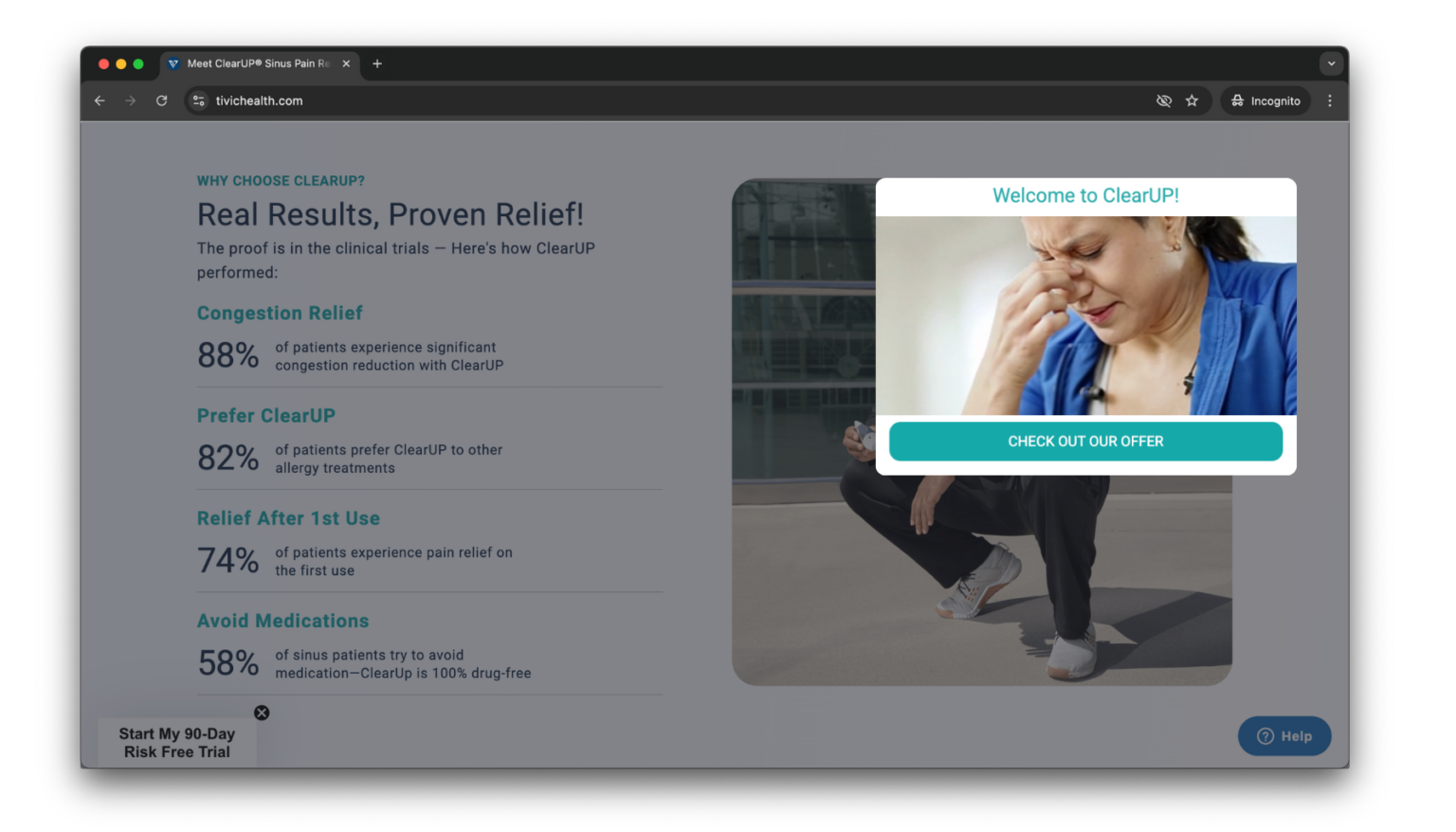 Video microexperience explaining the ClearUP device on the Tivic Health website