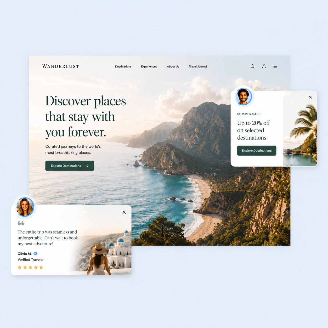 Pathmonk microexperience showing personalized visitor engagement on a travel website