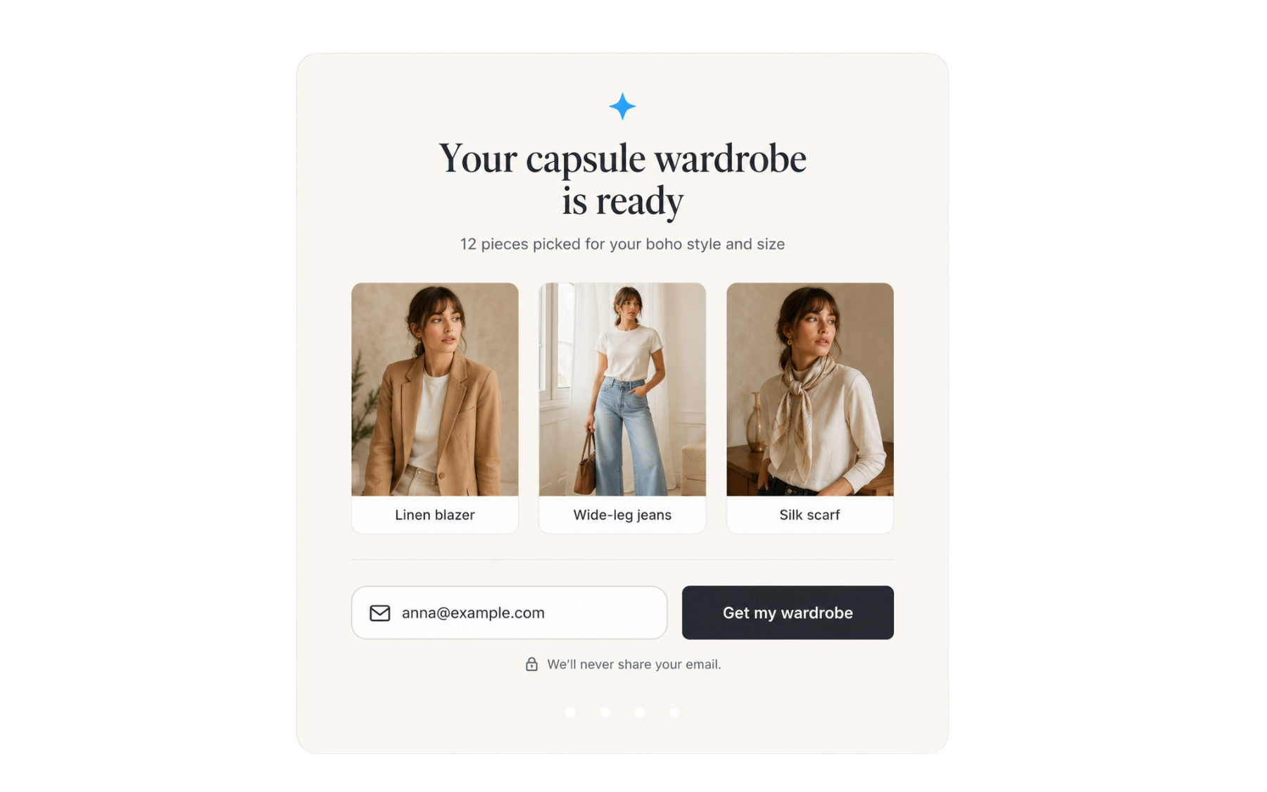 Personalized capsule wardrobe results with lead form
