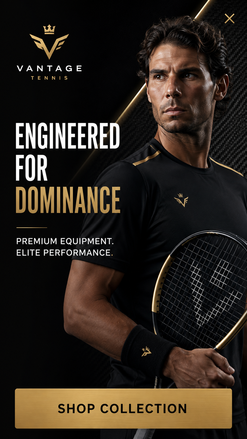Microexperience: a vertical brand showcase card for a premium tennis range
