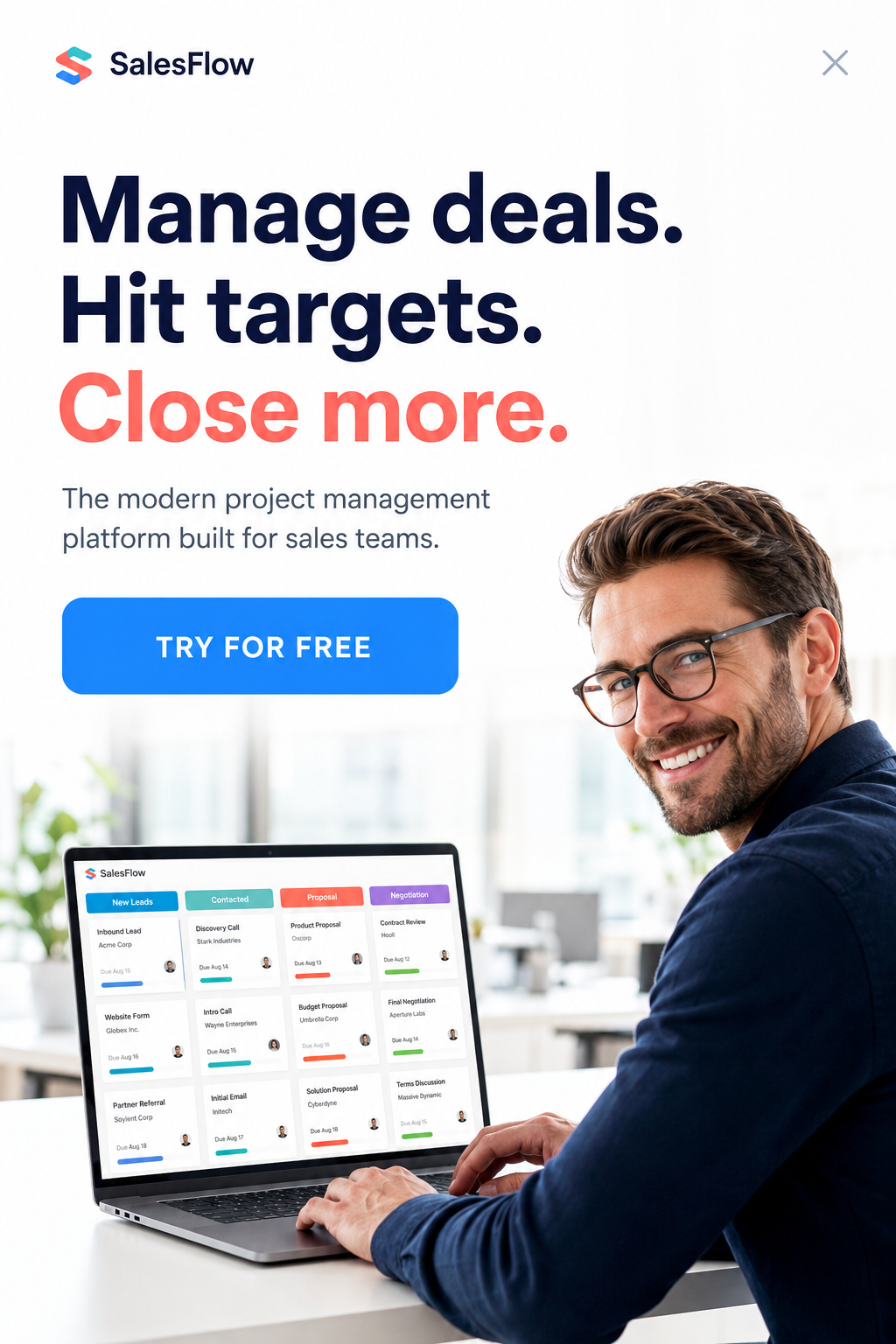 Microexperience: a vertical brand showcase card with a free trial call to action