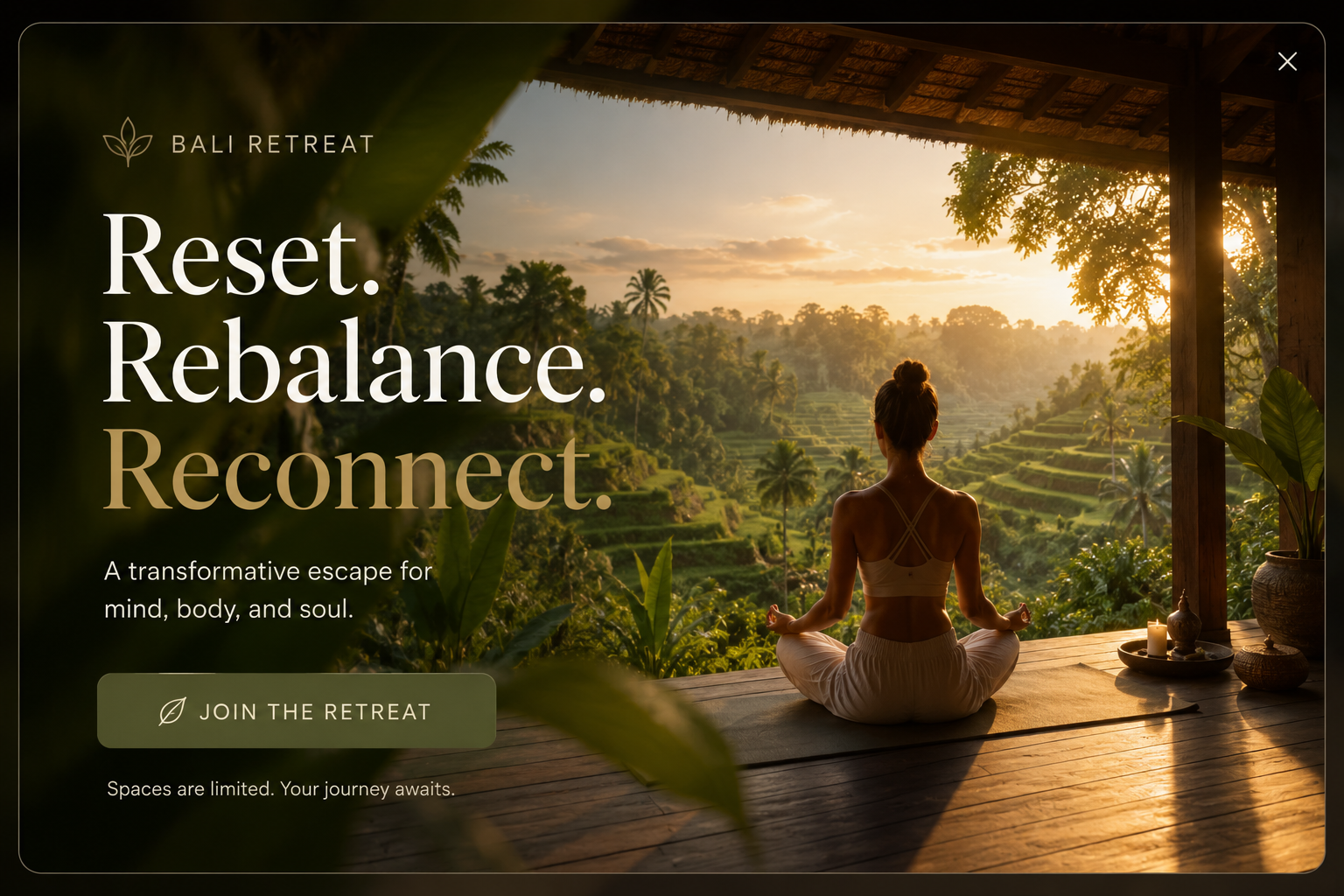Microexperience: a brand showcase card inviting the visitor to discover the retreat