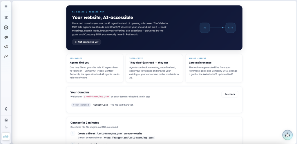 Pathmonk Website MCP: making a site discoverable and actionable for AI agents