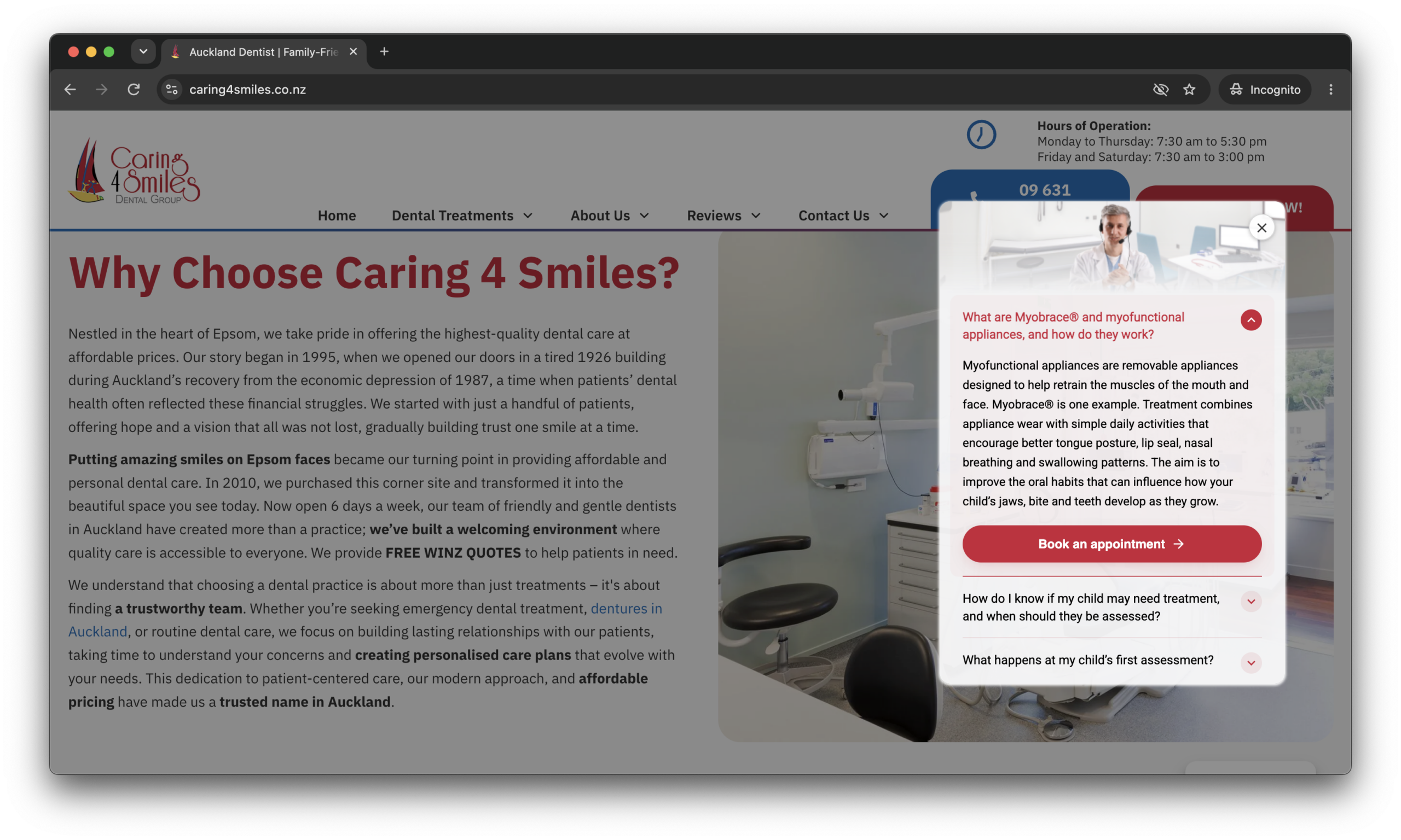 An FAQ microexperience on the Caring 4 Smiles website