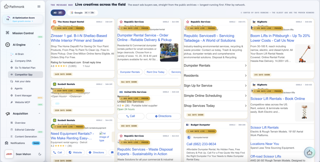 The live ads competitors are running, longest-running first