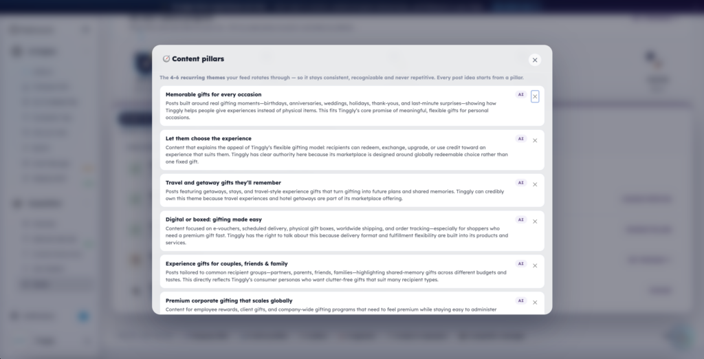 Content pillars: generated from Company DNA